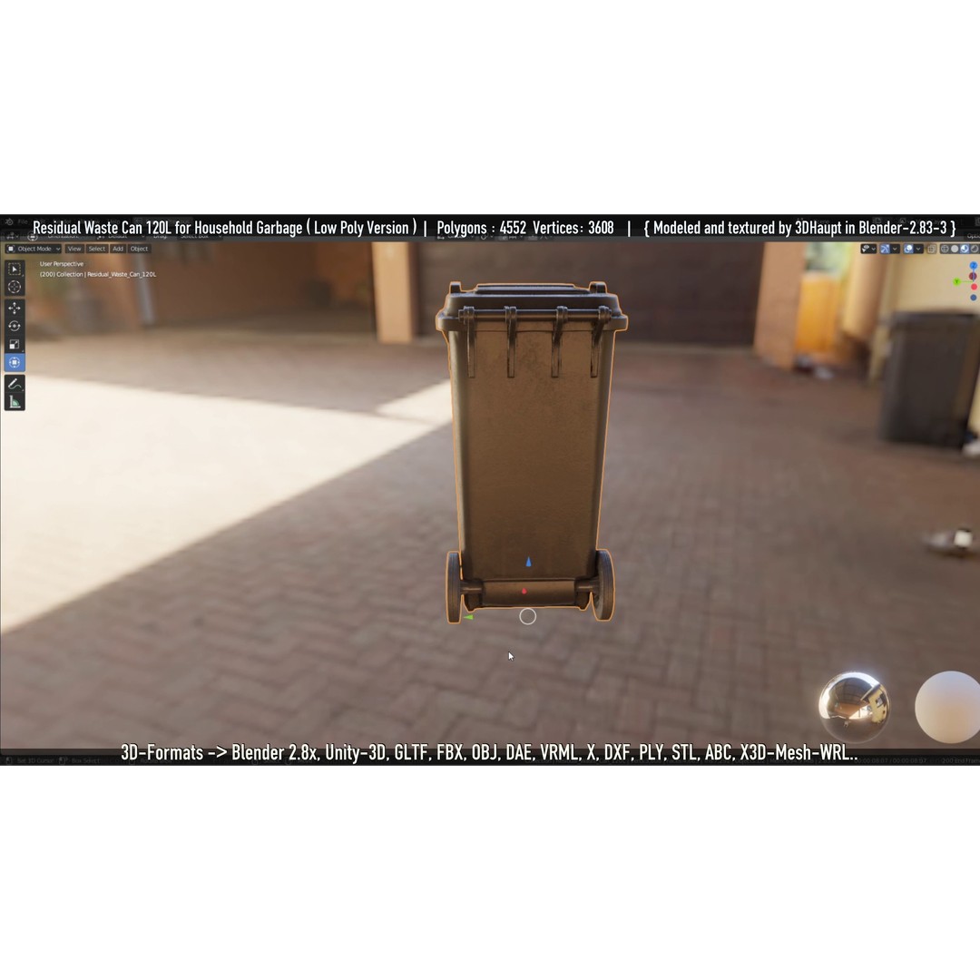 Residual Waste Can 3D Model – Low Poly Garbage Container, PBR Textures - View 68