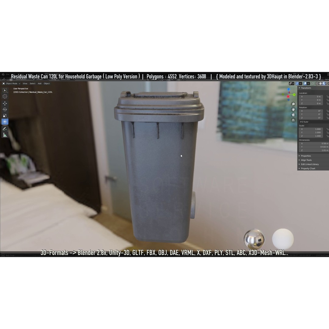Residual Waste Can 3D Model – Low Poly Garbage Container, PBR Textures - View 69