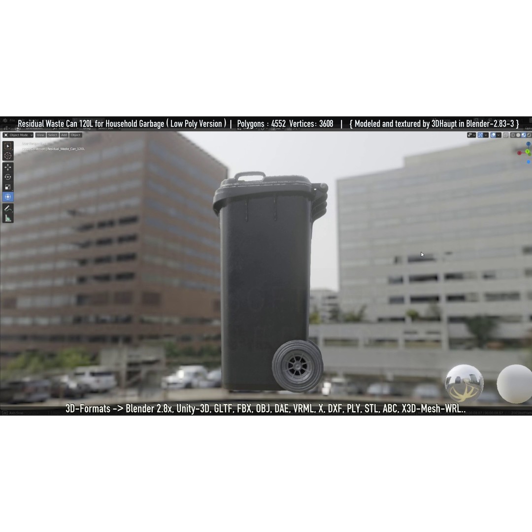 Residual Waste Can 3D Model – Low Poly Garbage Container, PBR Textures - View 7