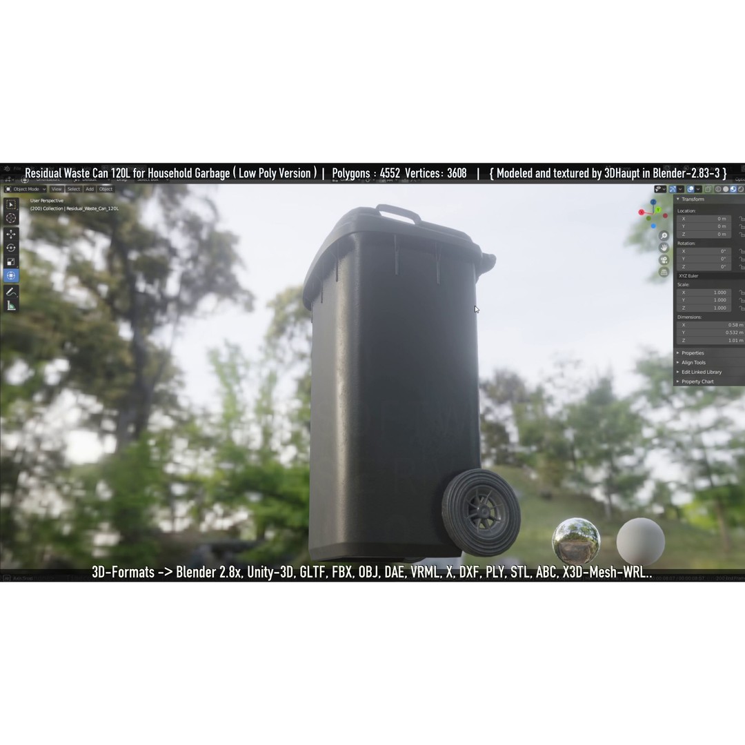Residual Waste Can 3D Model – Low Poly Garbage Container, PBR Textures - View 70