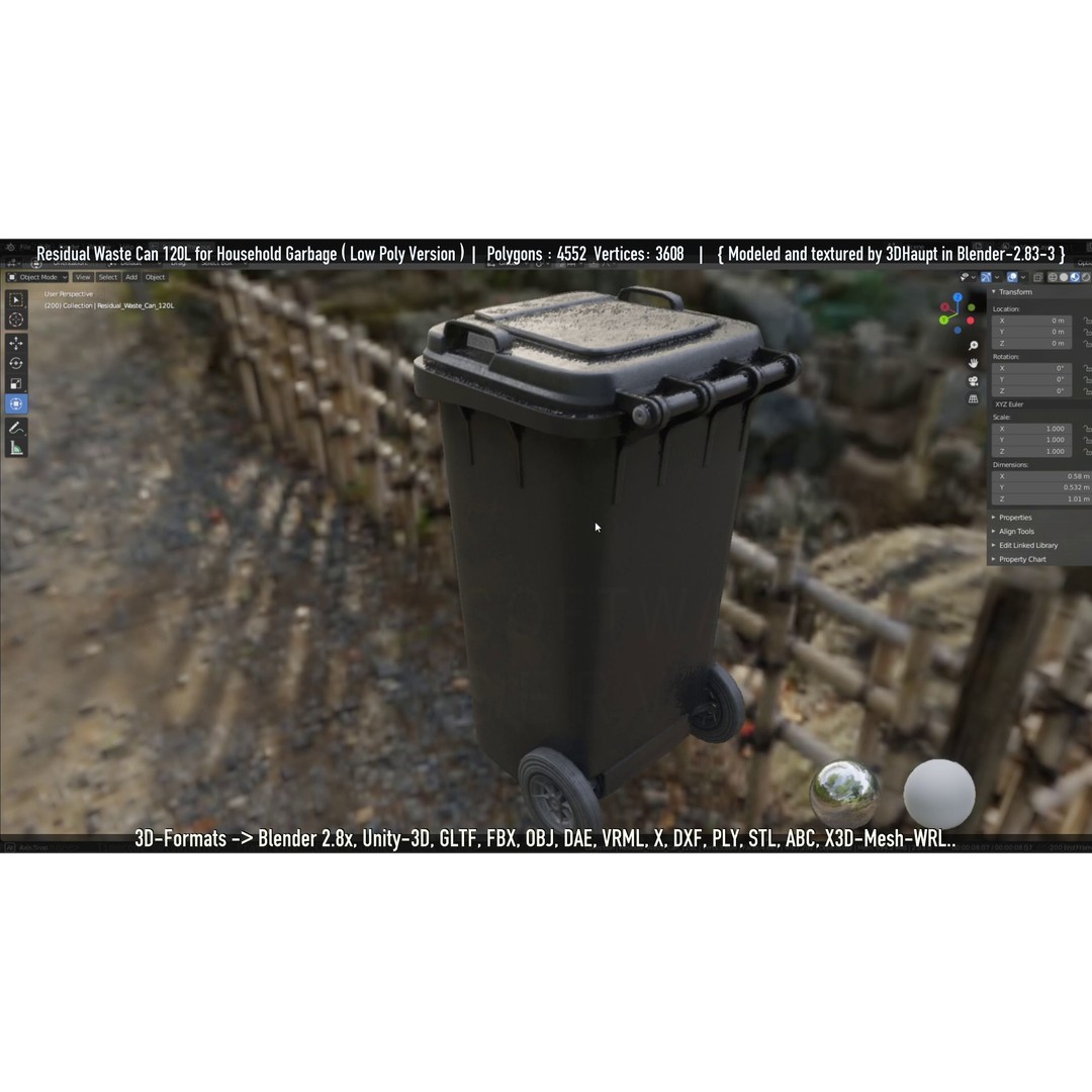 Residual Waste Can 3D Model – Low Poly Garbage Container, PBR Textures - View 71