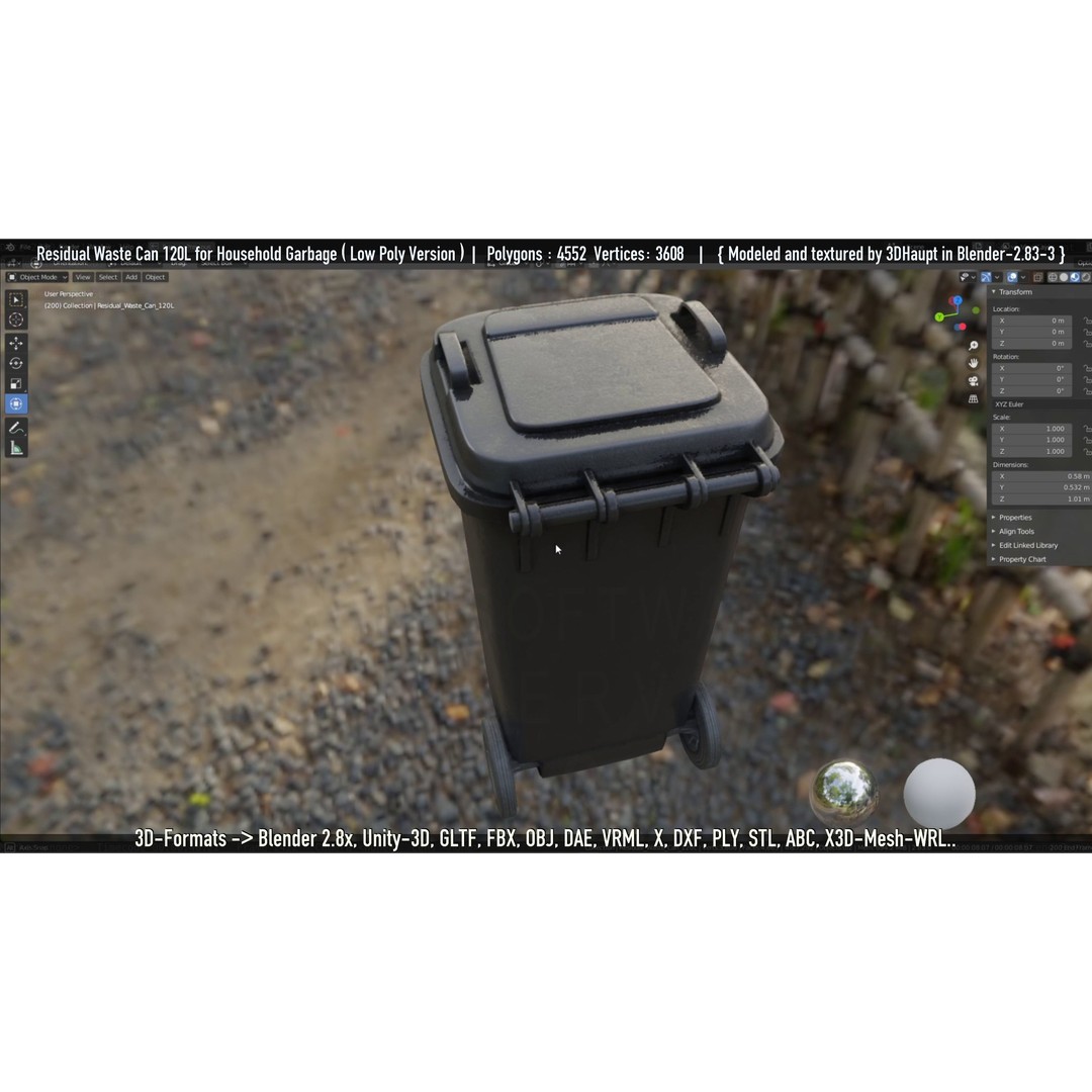 Residual Waste Can 3D Model – Low Poly Garbage Container, PBR Textures - View 72