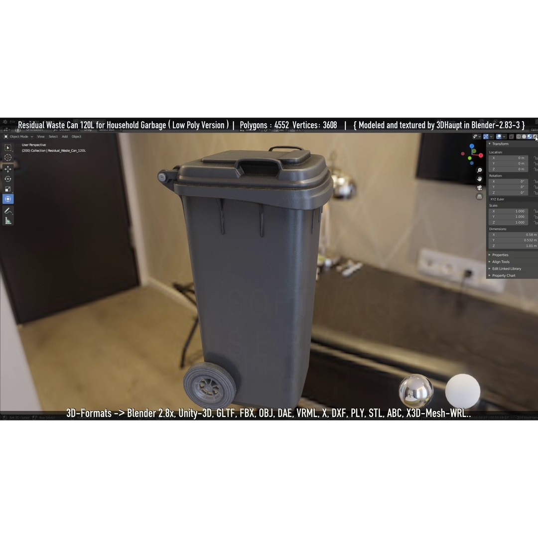 Residual Waste Can 3D Model – Low Poly Garbage Container, PBR Textures - View 74
