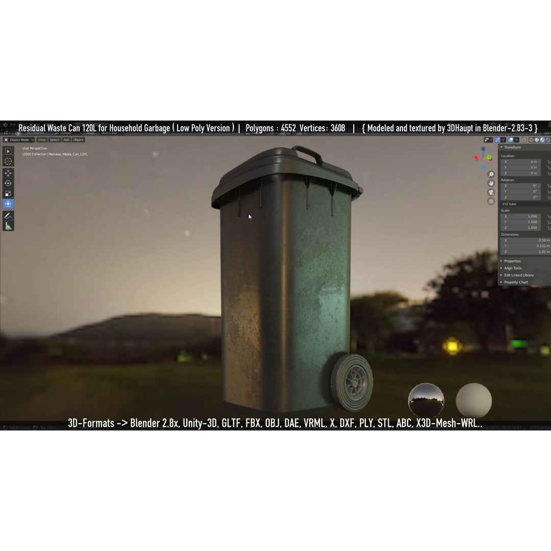 Residual Waste Can 3D Model – Low Poly Garbage Container, PBR Textures - View 76