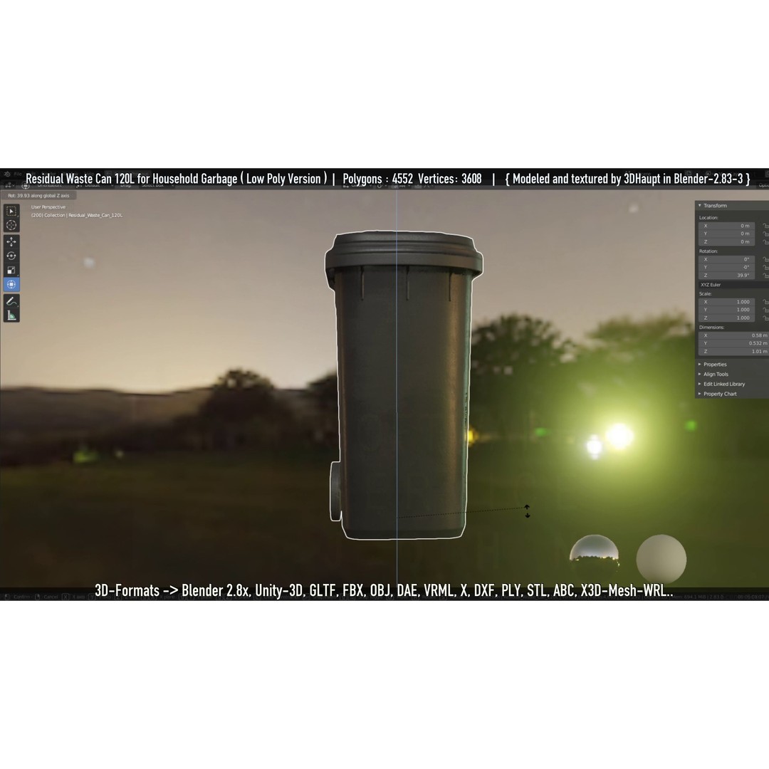 Residual Waste Can 3D Model – Low Poly Garbage Container, PBR Textures - View 77