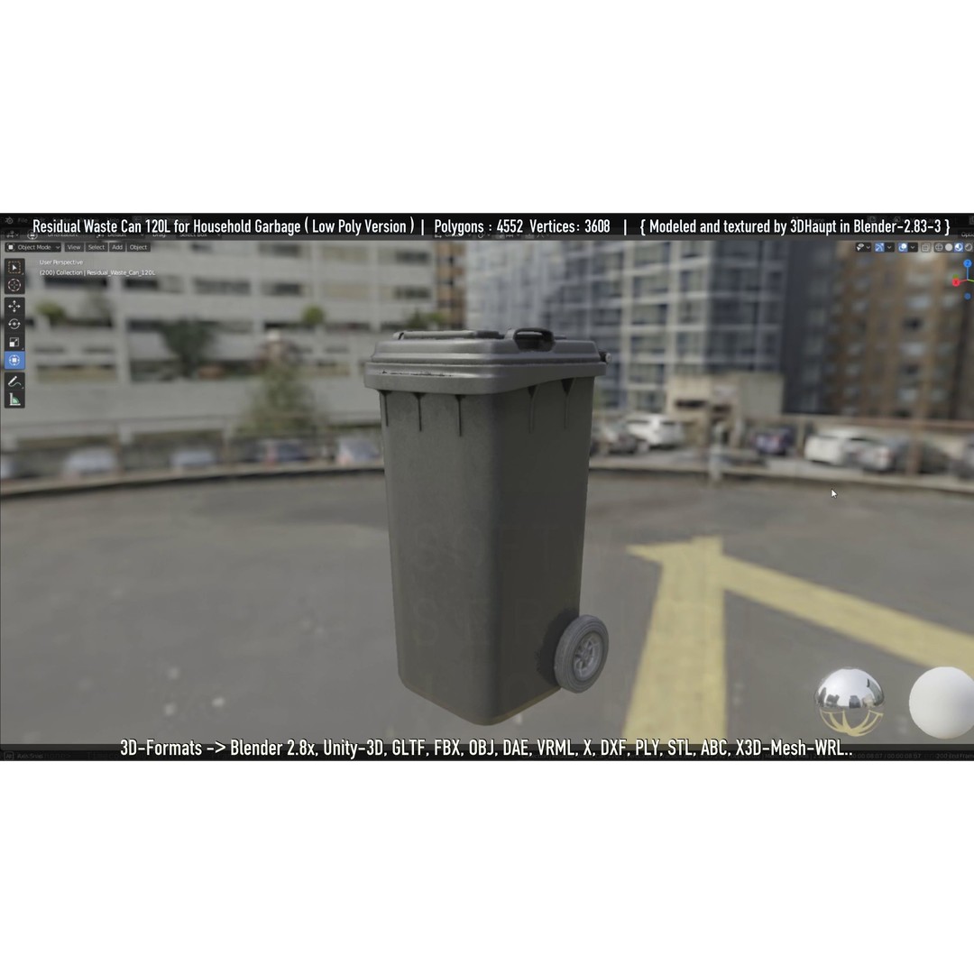 Residual Waste Can 3D Model – Low Poly Garbage Container, PBR Textures - View 8