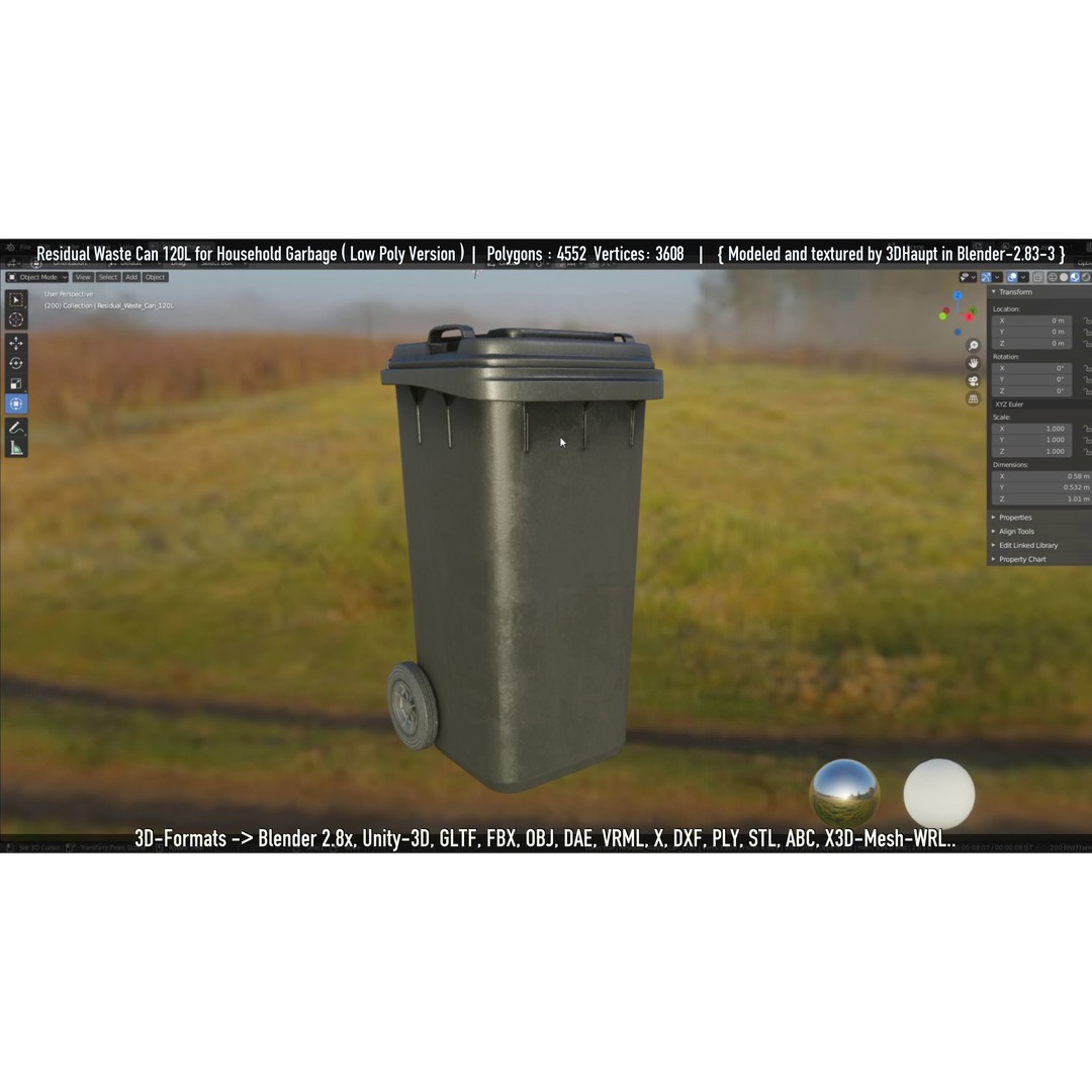 Residual Waste Can 3D Model – Low Poly Garbage Container, PBR Textures - View 80