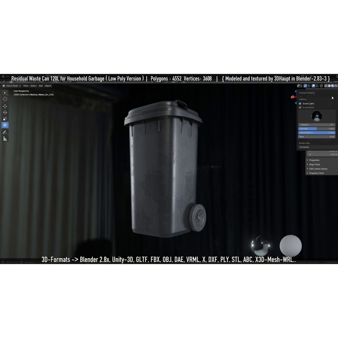 Residual Waste Can 3D Model – Low Poly Garbage Container, PBR Textures - View 82