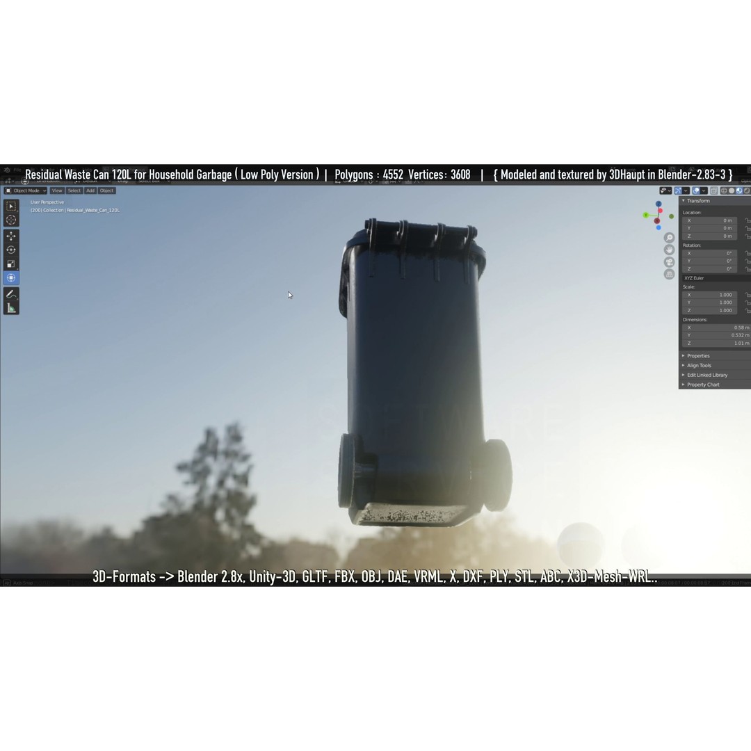 Residual Waste Can 3D Model – Low Poly Garbage Container, PBR Textures - View 83