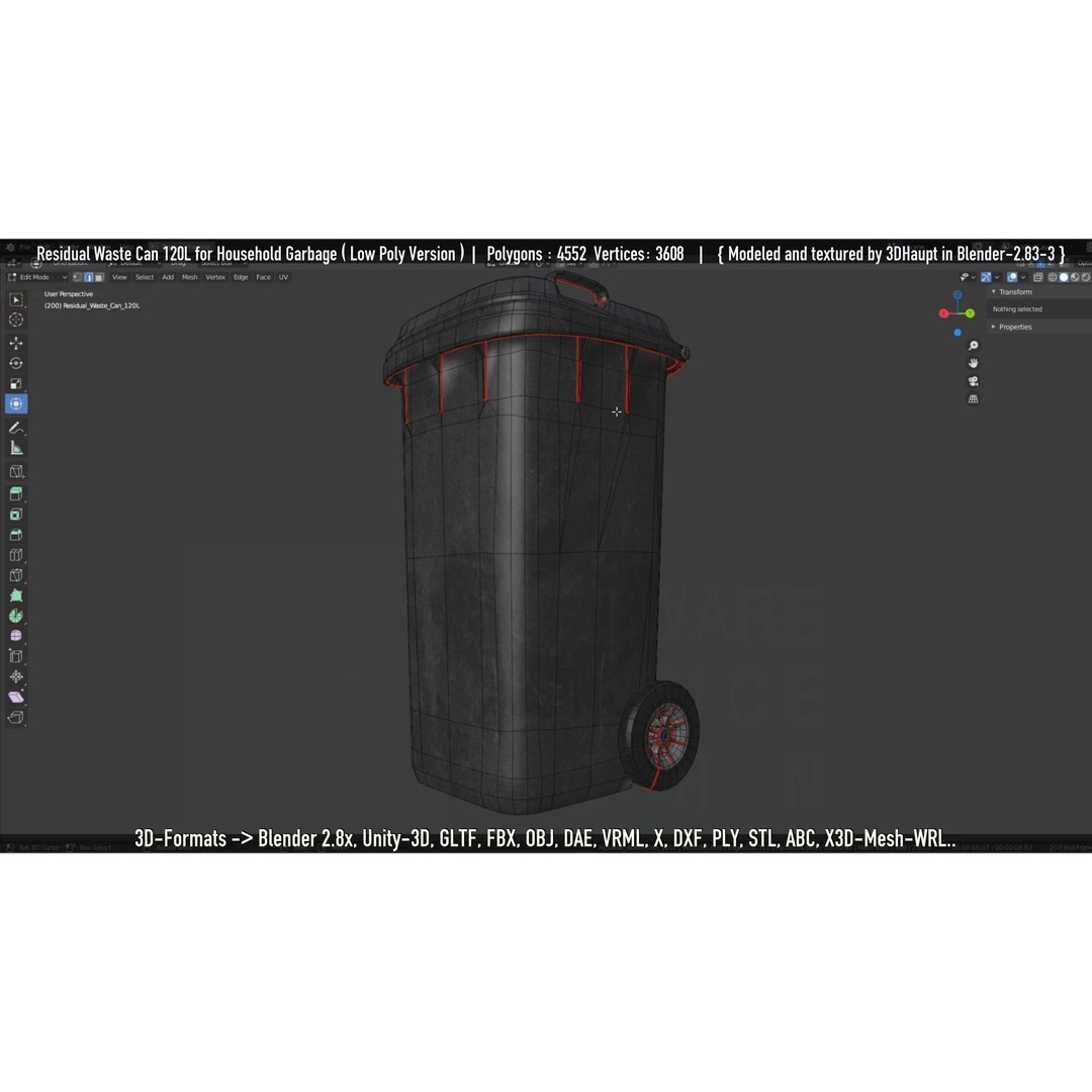 Residual Waste Can 3D Model – Low Poly Garbage Container, PBR Textures - View 85