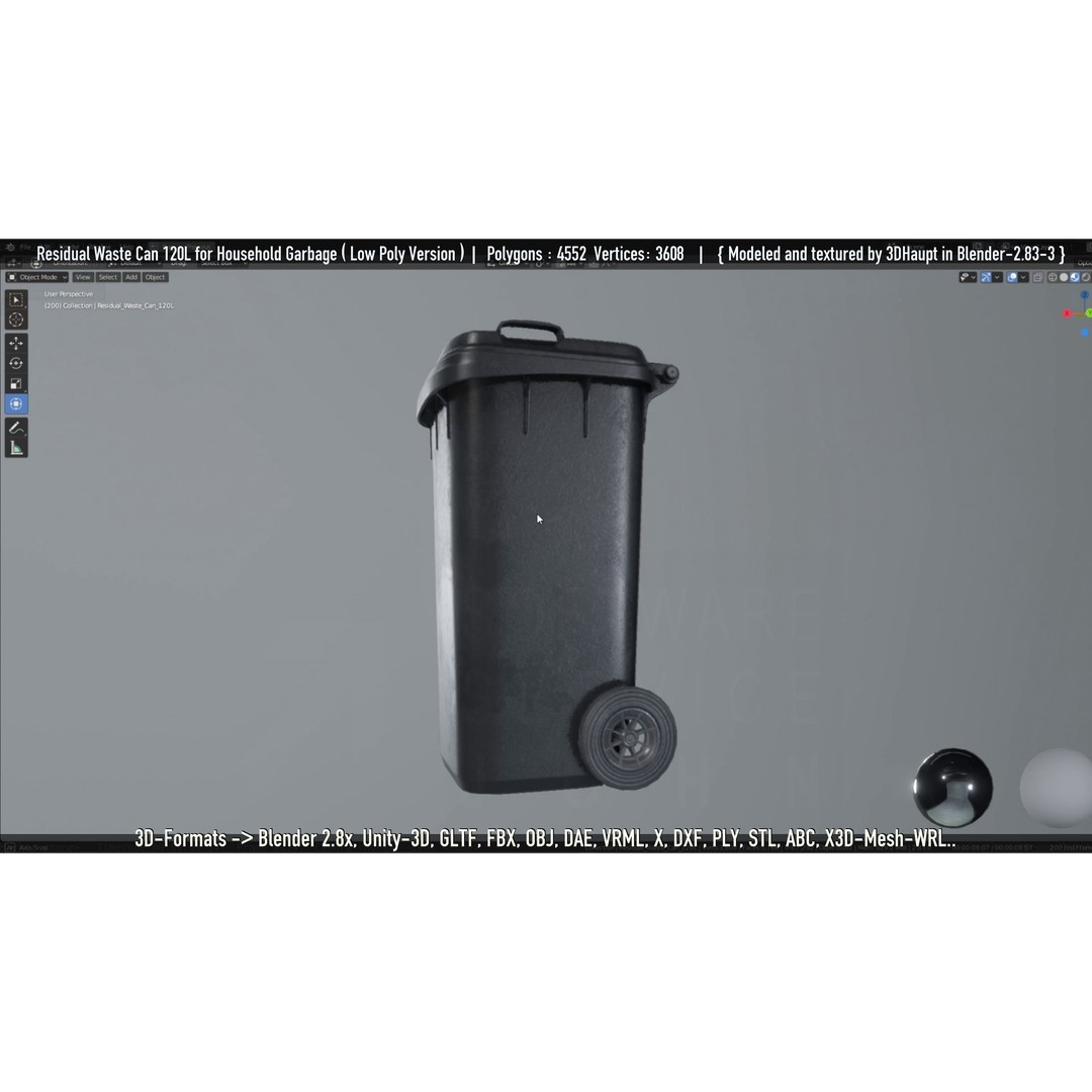 Residual Waste Can 3D Model – Low Poly Garbage Container, PBR Textures - View 86