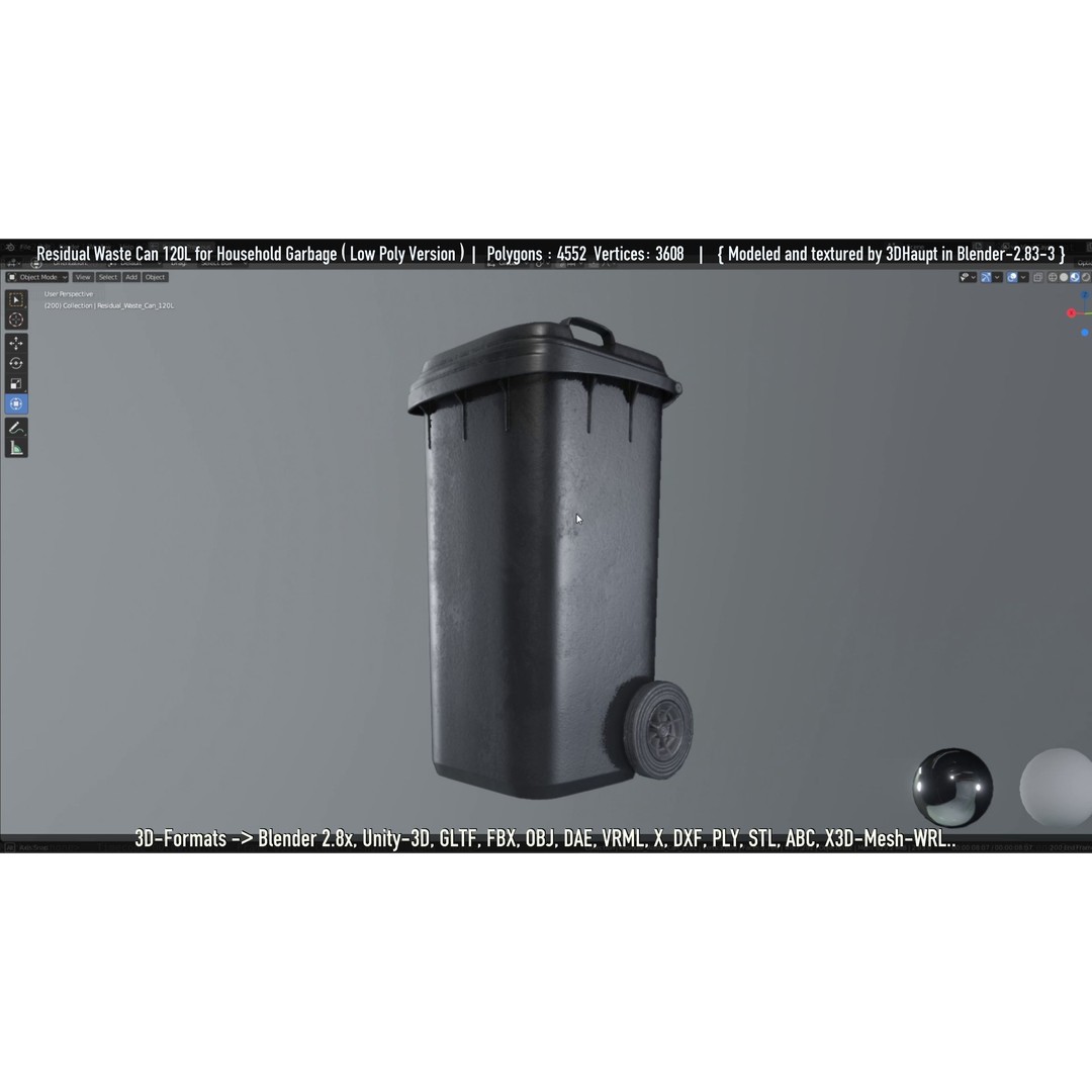 Residual Waste Can 3D Model – Low Poly Garbage Container, PBR Textures - View 87