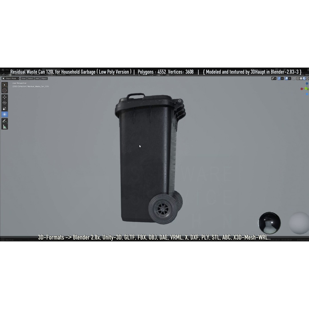 Residual Waste Can 3D Model – Low Poly Garbage Container, PBR Textures - View 88