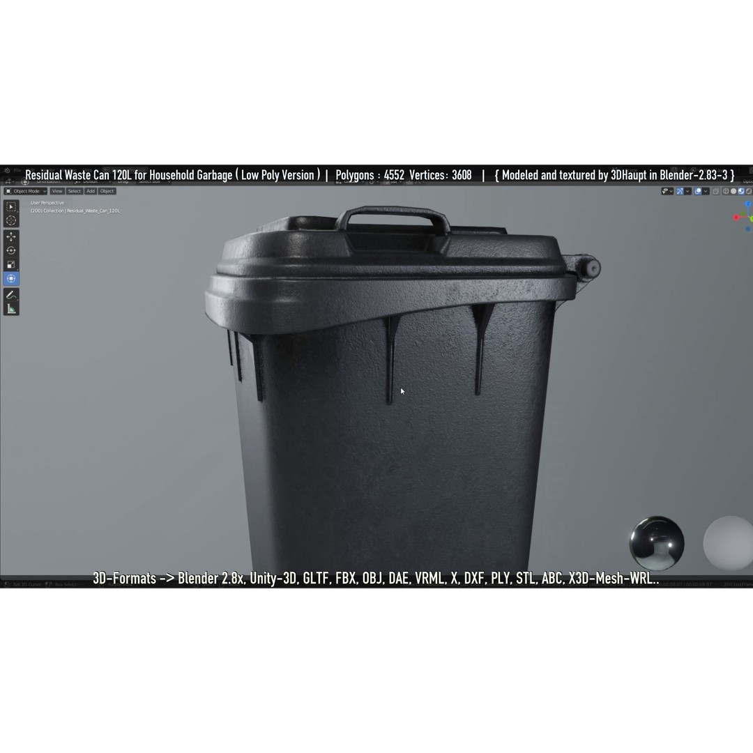 Residual Waste Can 3D Model – Low Poly Garbage Container, PBR Textures - View 89