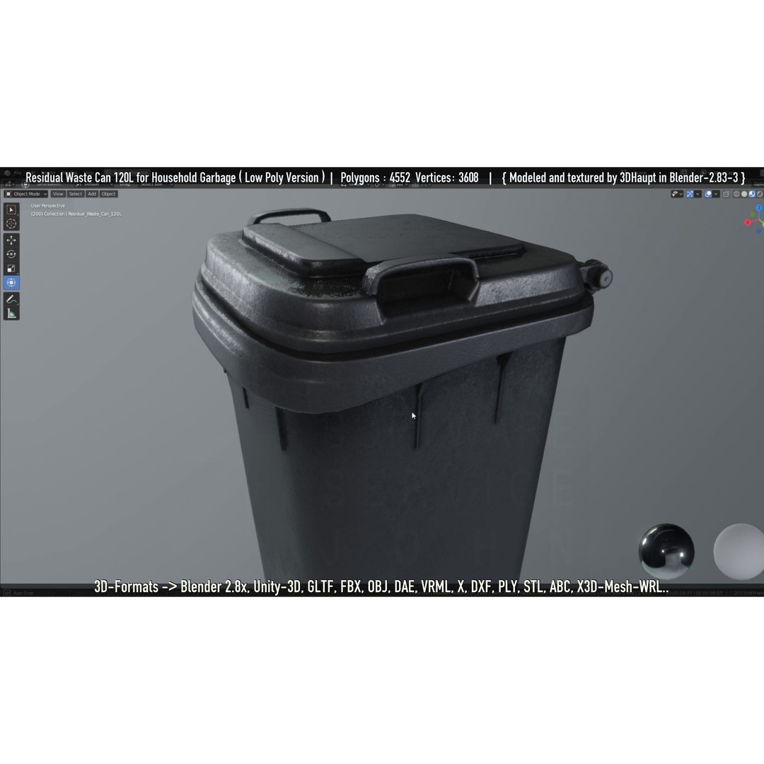 Residual Waste Can 3D Model – Low Poly Garbage Container, PBR Textures - View 91