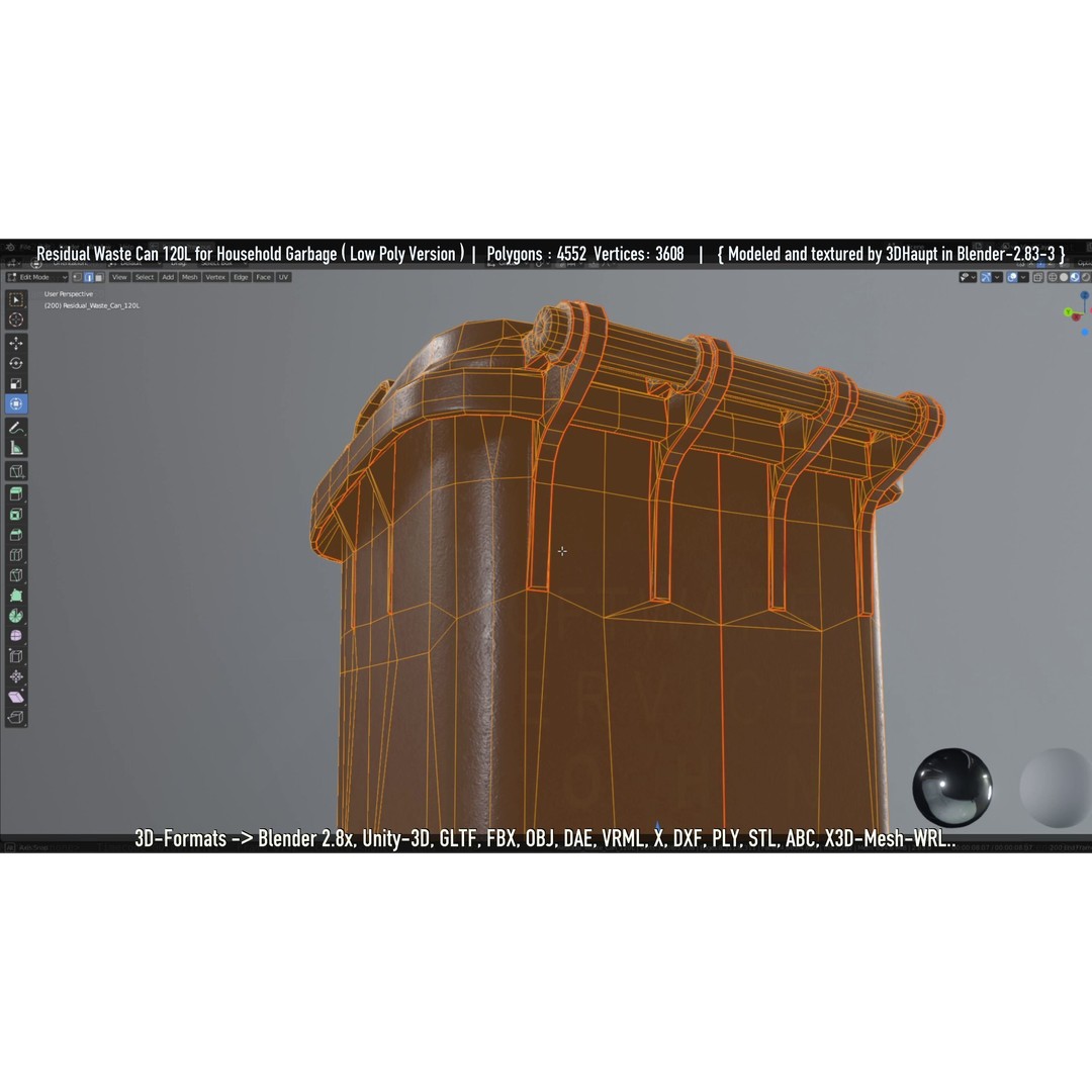 Residual Waste Can 3D Model – Low Poly Garbage Container, PBR Textures - View 97