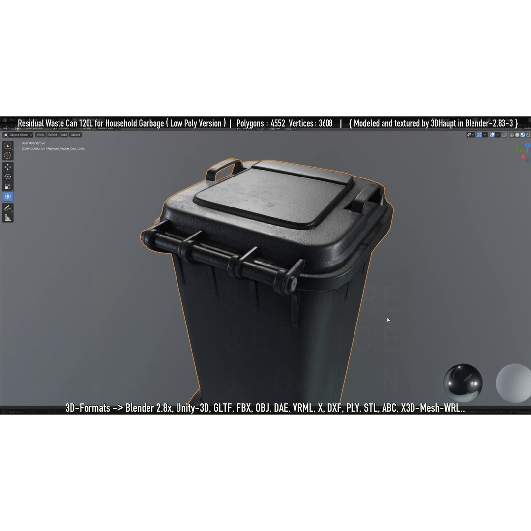 Residual Waste Can 3D Model – Low Poly Garbage Container, PBR Textures - View 98