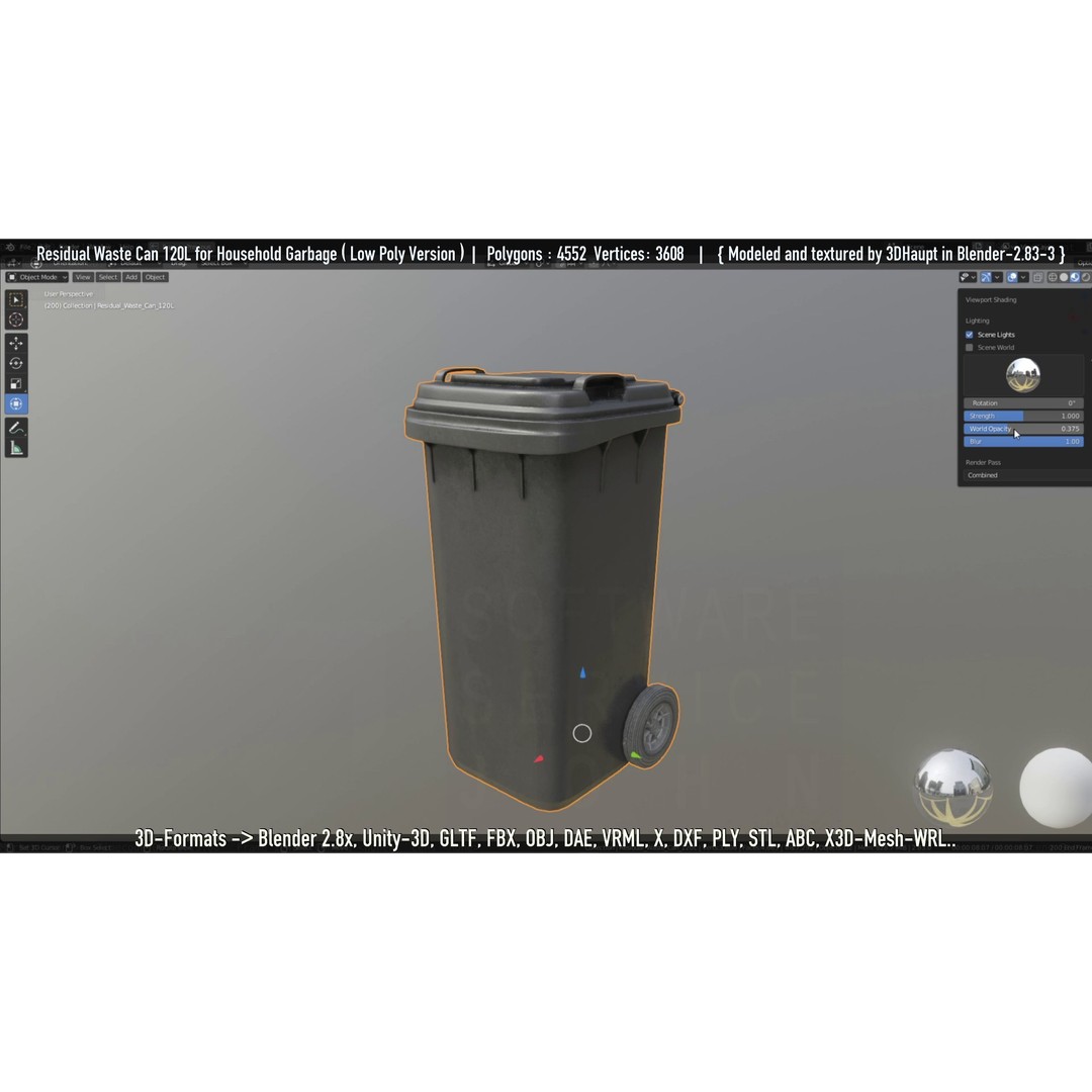 Residual Waste Can 3D Model – Low Poly Garbage Container, PBR Textures - View 99