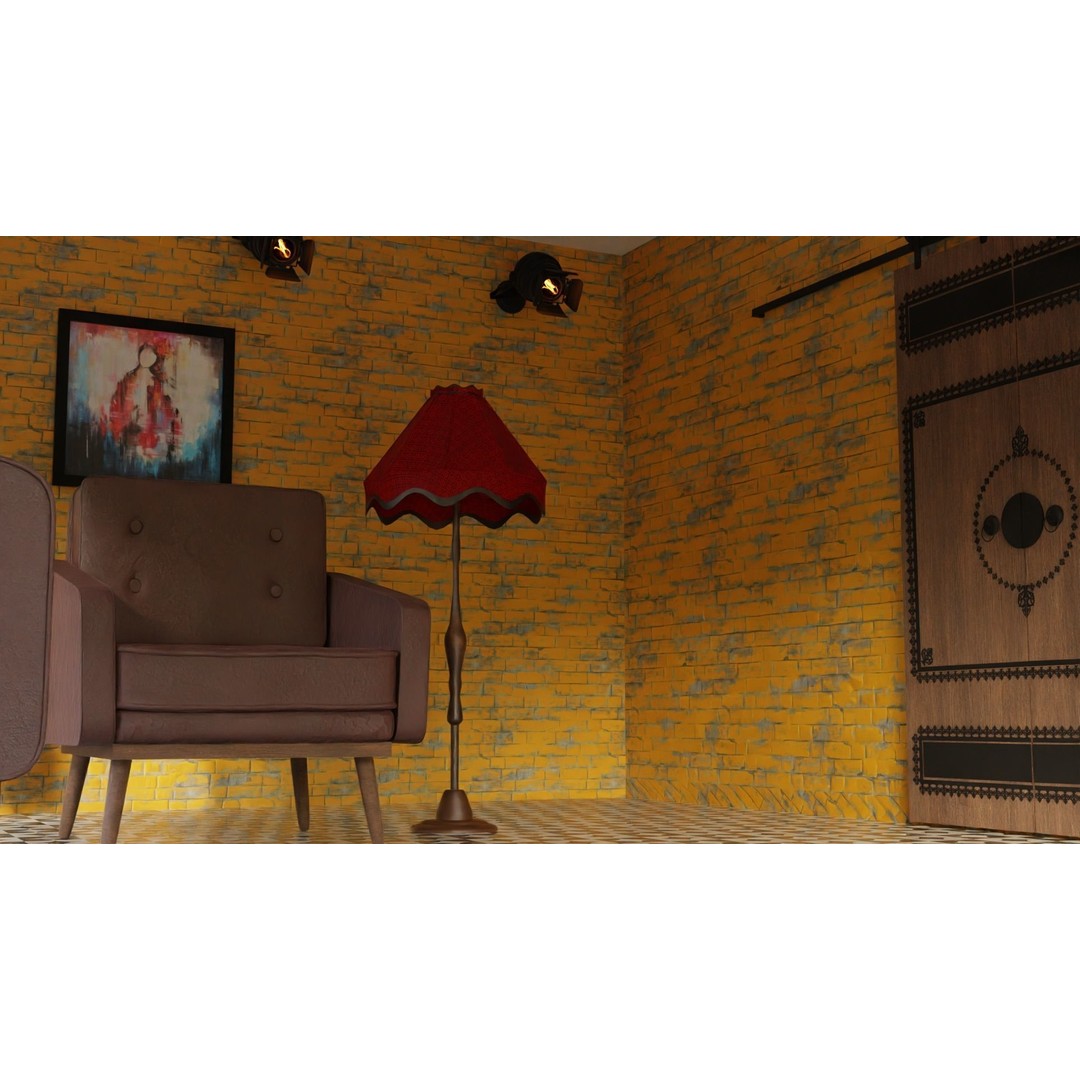 Retro Living Room 3D Model – Vintage Furniture Asset, FBX, OBJ - View 10