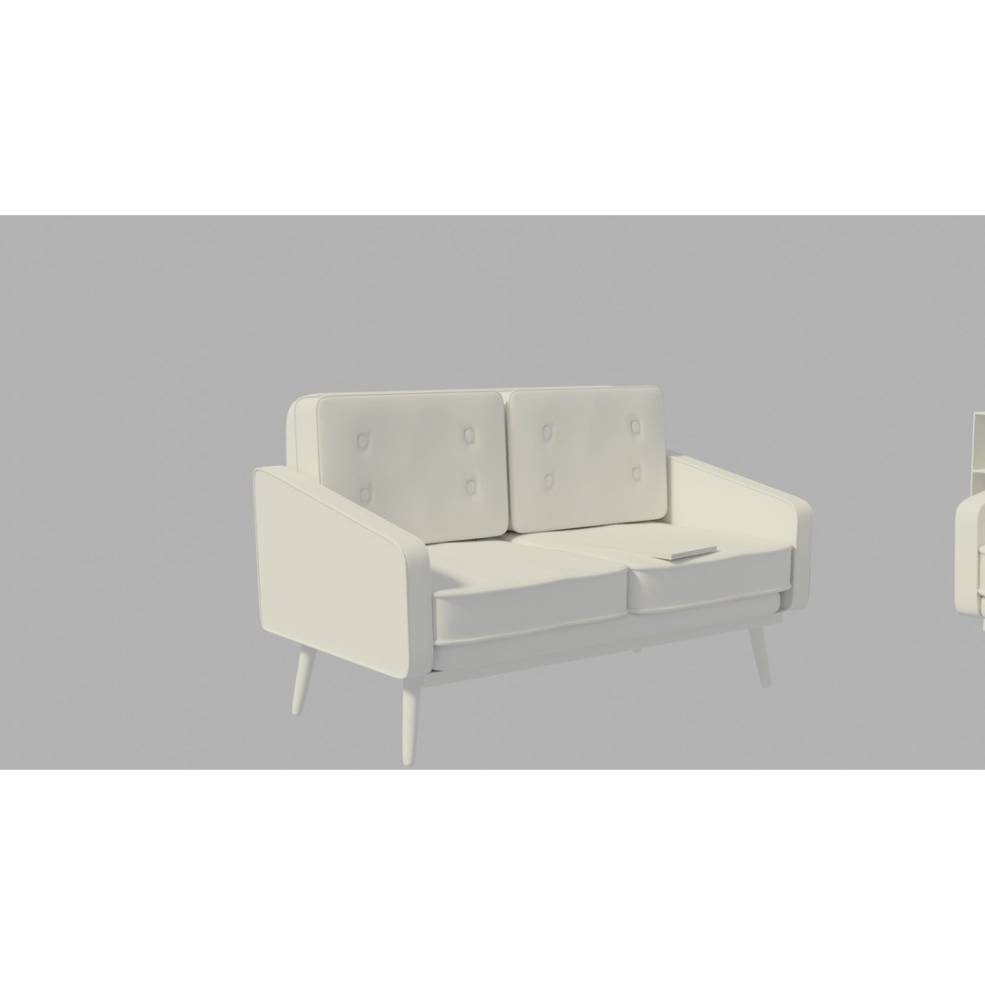 Retro Living Room 3D Model – Vintage Furniture Asset, FBX, OBJ - View 12