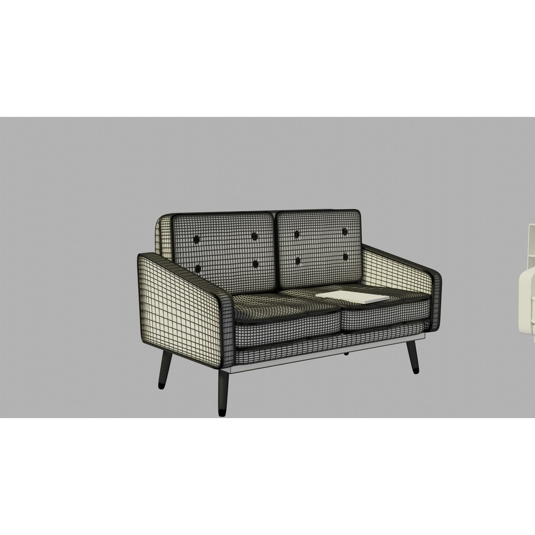 Retro Living Room 3D Model – Vintage Furniture Asset, FBX, OBJ - View 15