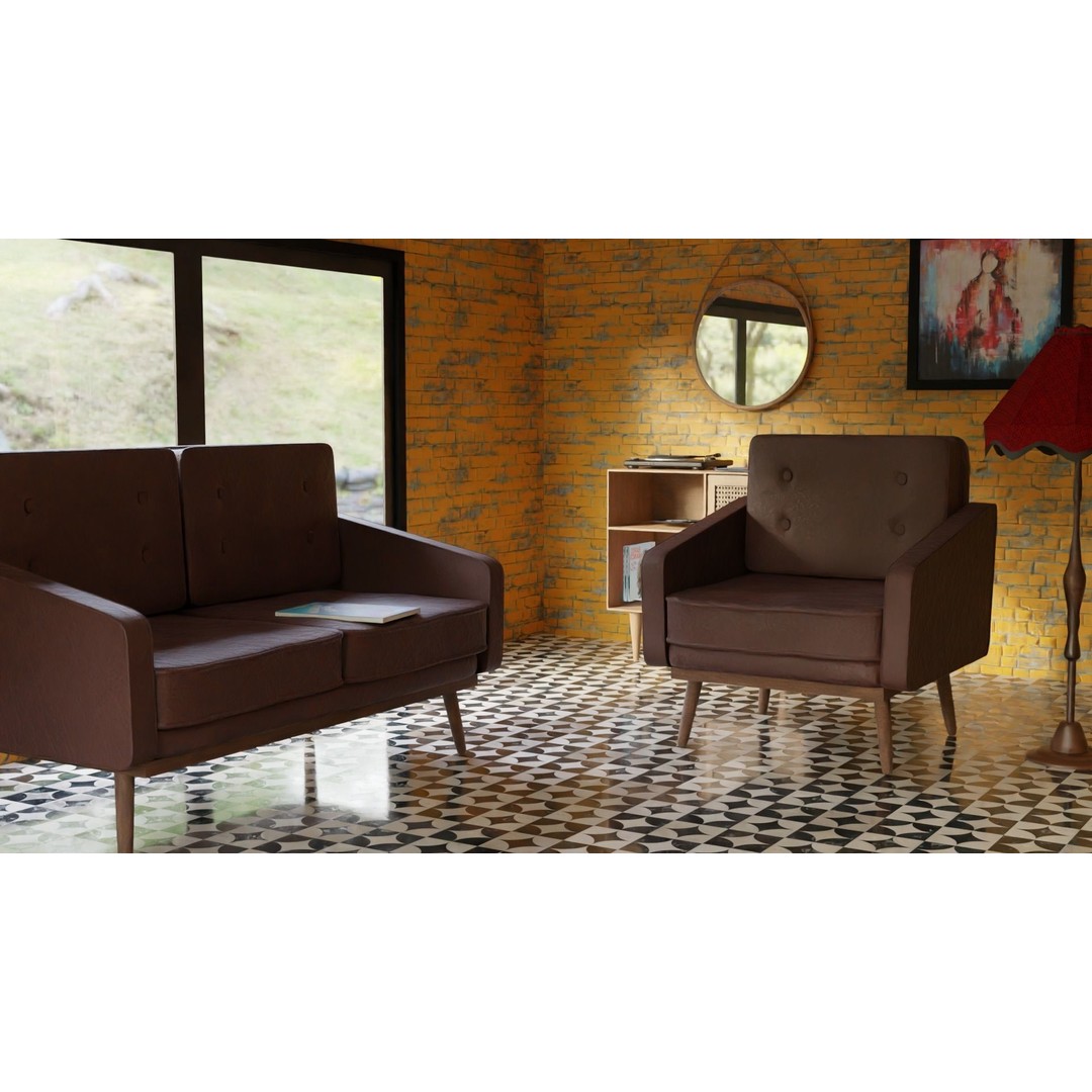 Retro Living Room 3D Model – Vintage Furniture Asset, FBX, OBJ - View 3