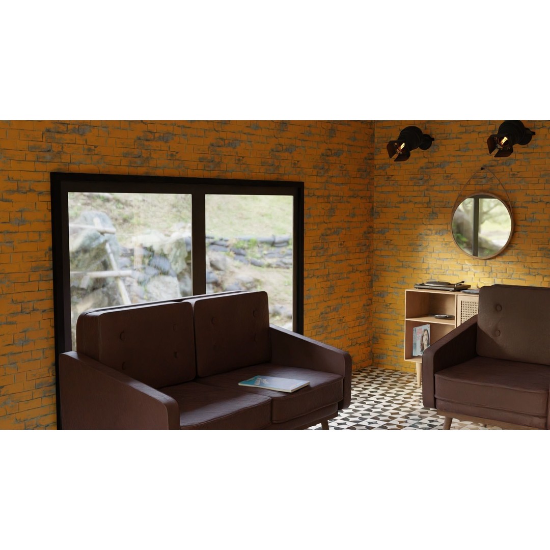 Retro Living Room 3D Model – Vintage Furniture Asset, FBX, OBJ - View 4