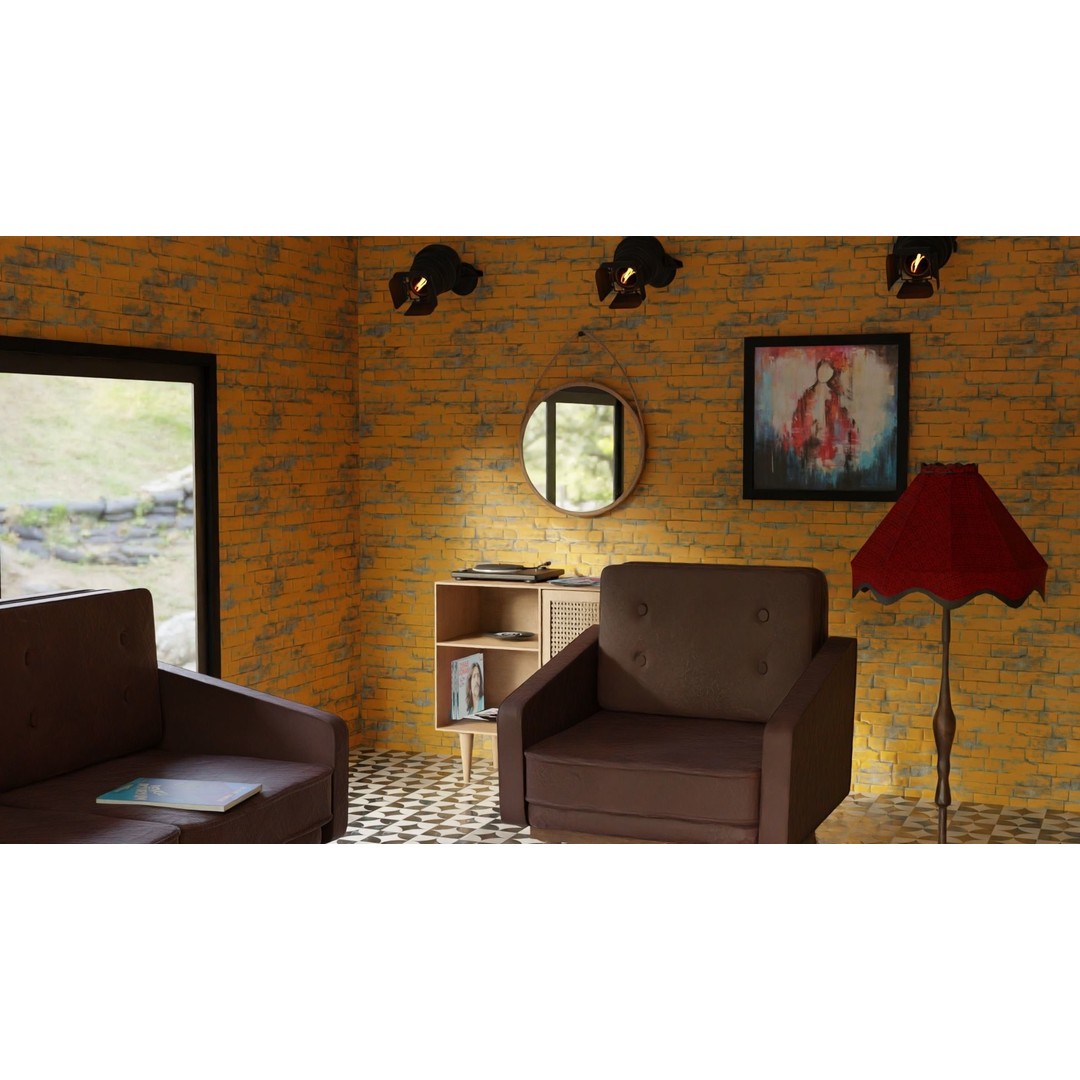 Retro Living Room 3D Model – Vintage Furniture Asset, FBX, OBJ - View 5