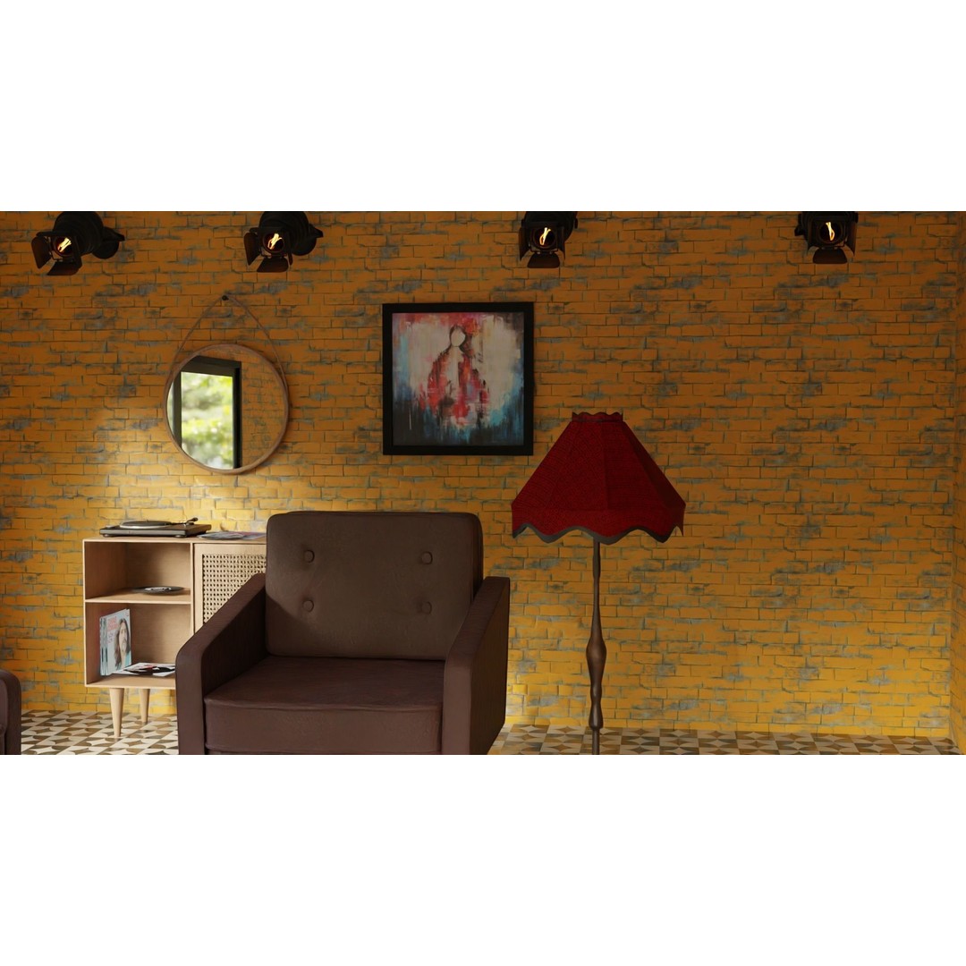 Retro Living Room 3D Model – Vintage Furniture Asset, FBX, OBJ - View 6