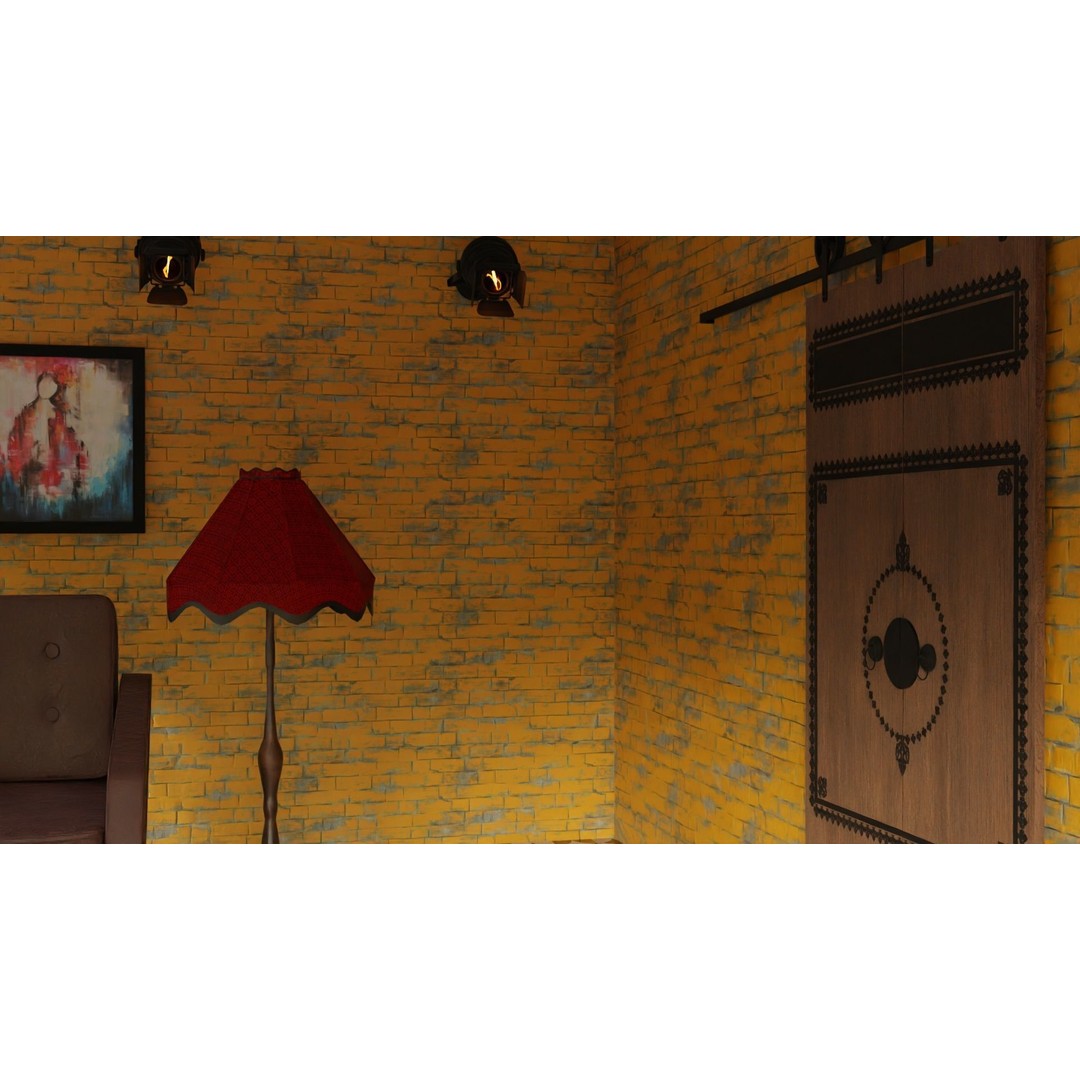 Retro Living Room 3D Model – Vintage Furniture Asset, FBX, OBJ - View 7