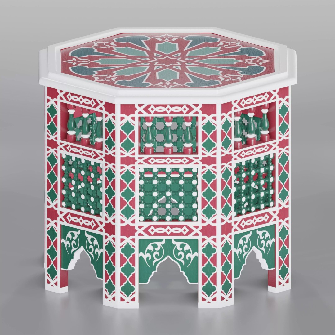 Moroccan Octagonal Side Table 3D Model – PBR Textured, Game Ready, Blender - View 2