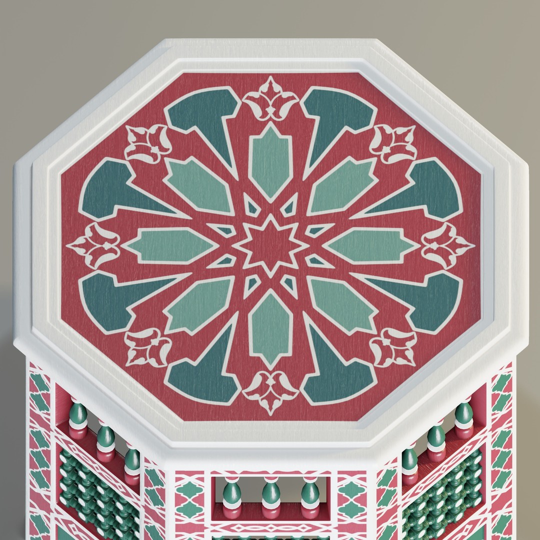 Moroccan Octagonal Side Table 3D Model – PBR Textured, Game Ready, Blender - View 3