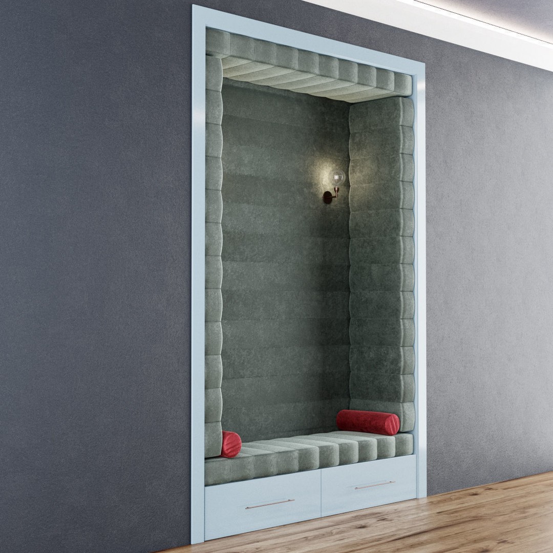 Hall Furniture 3D Model – Contemporary Wooden Wardrobe Set, FBX - View 4
