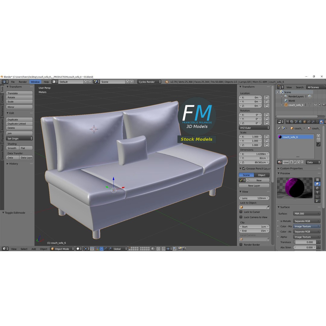 Couch Sofa 3D Model – PBR Game-Ready Asset, FBX & OBJ Formats - View 10