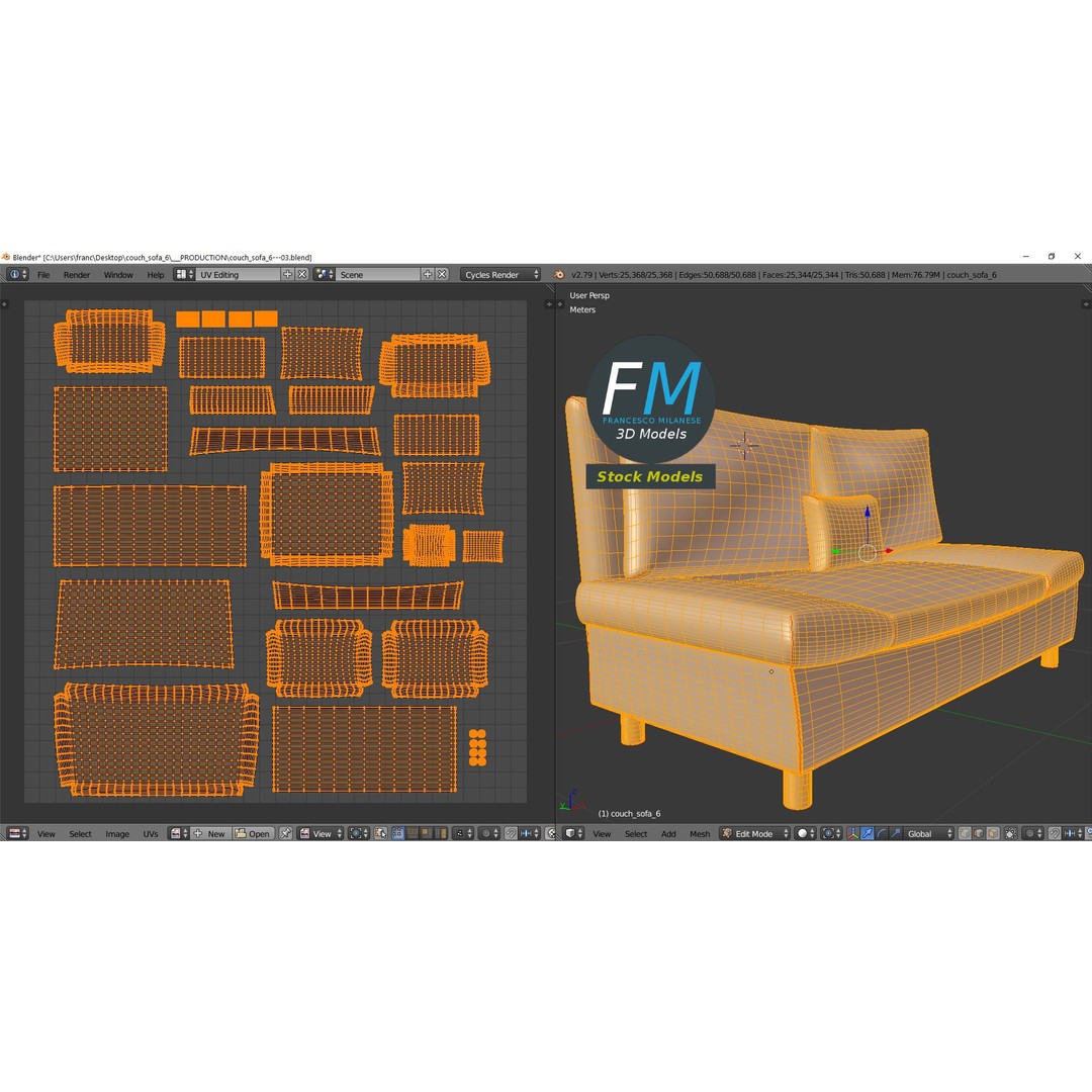 Couch Sofa 3D Model – PBR Game-Ready Asset, FBX & OBJ Formats - View 11