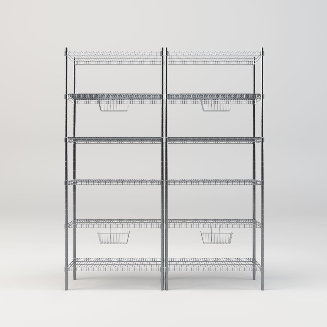 Steel Rack 3D Model – Low Poly PBR Kitchenware, FBX/OBJ - View 3