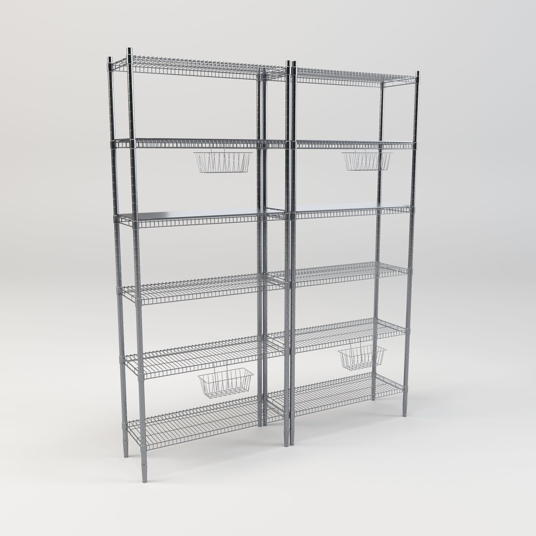 Steel Rack 3D Model – Low Poly PBR Kitchenware, FBX/OBJ - View 5