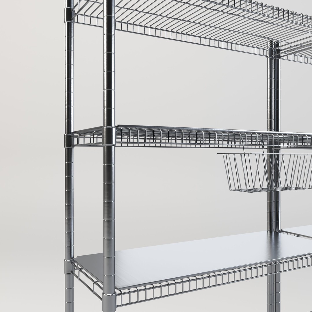 Steel Rack 3D Model – Low Poly PBR Kitchenware, FBX/OBJ - View 6