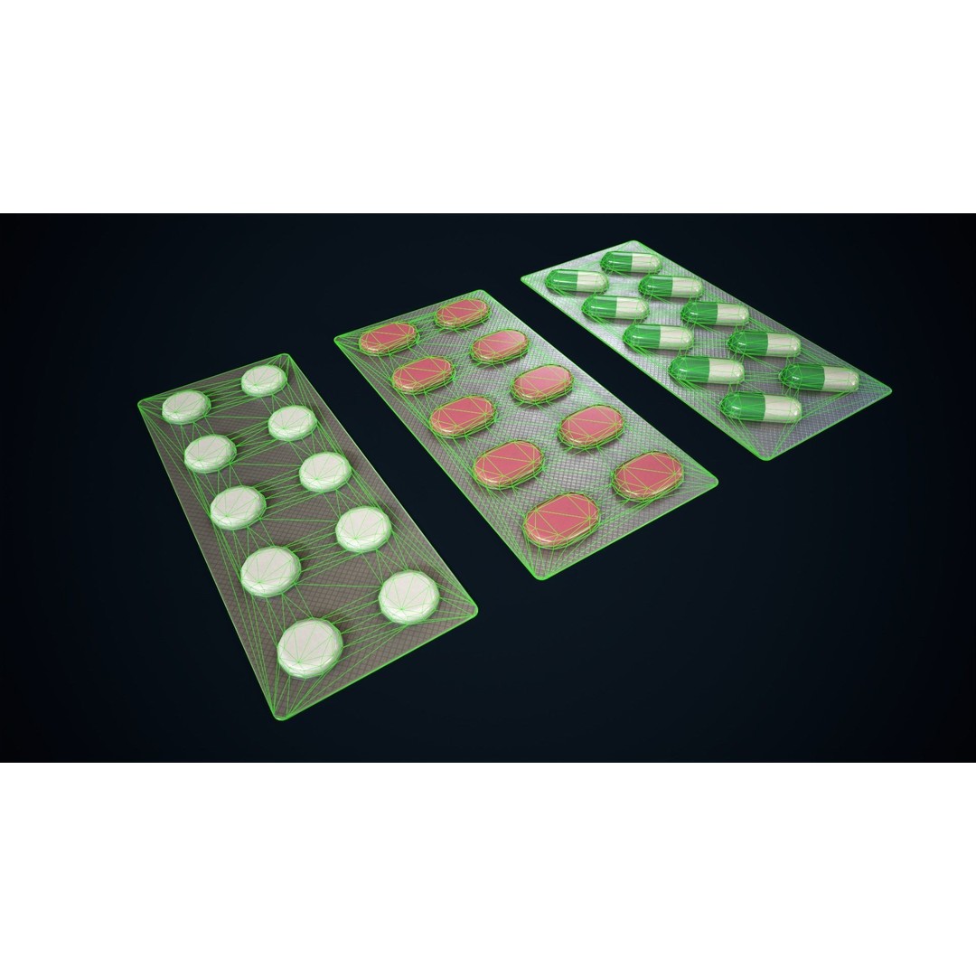 Blisters with Pills 3D Model – Low Poly Game Ready Asset, FBX, OBJ - View 12