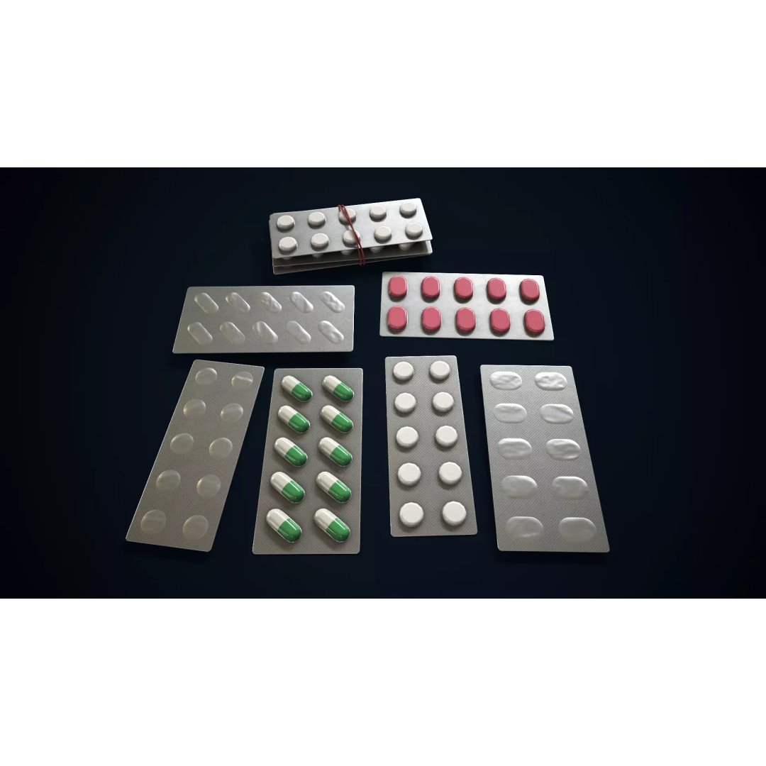 Blisters with Pills 3D Model – Low Poly Game Ready Asset, FBX, OBJ - View 2