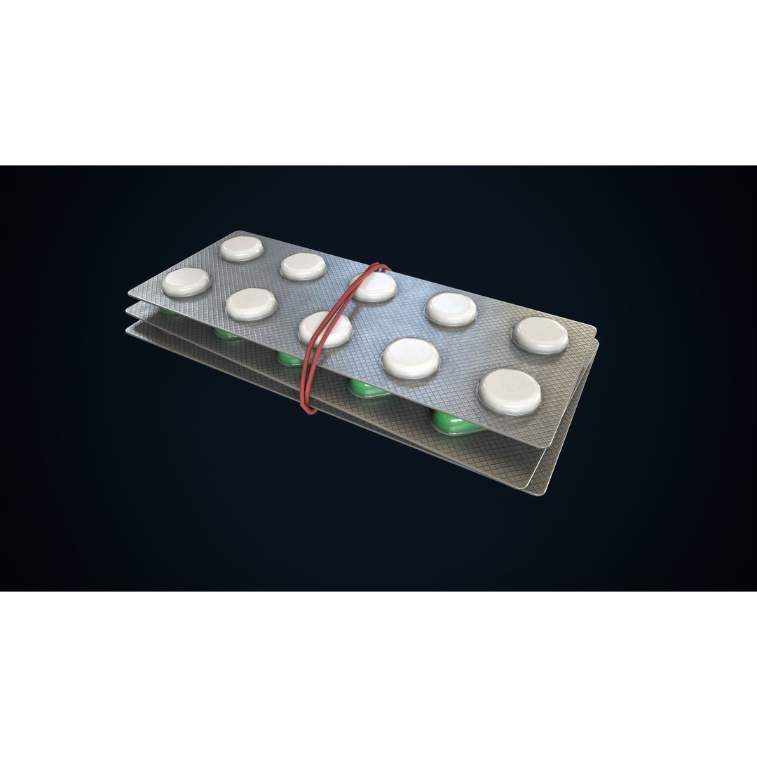 Blisters with Pills 3D Model – Low Poly Game Ready Asset, FBX, OBJ - View 3