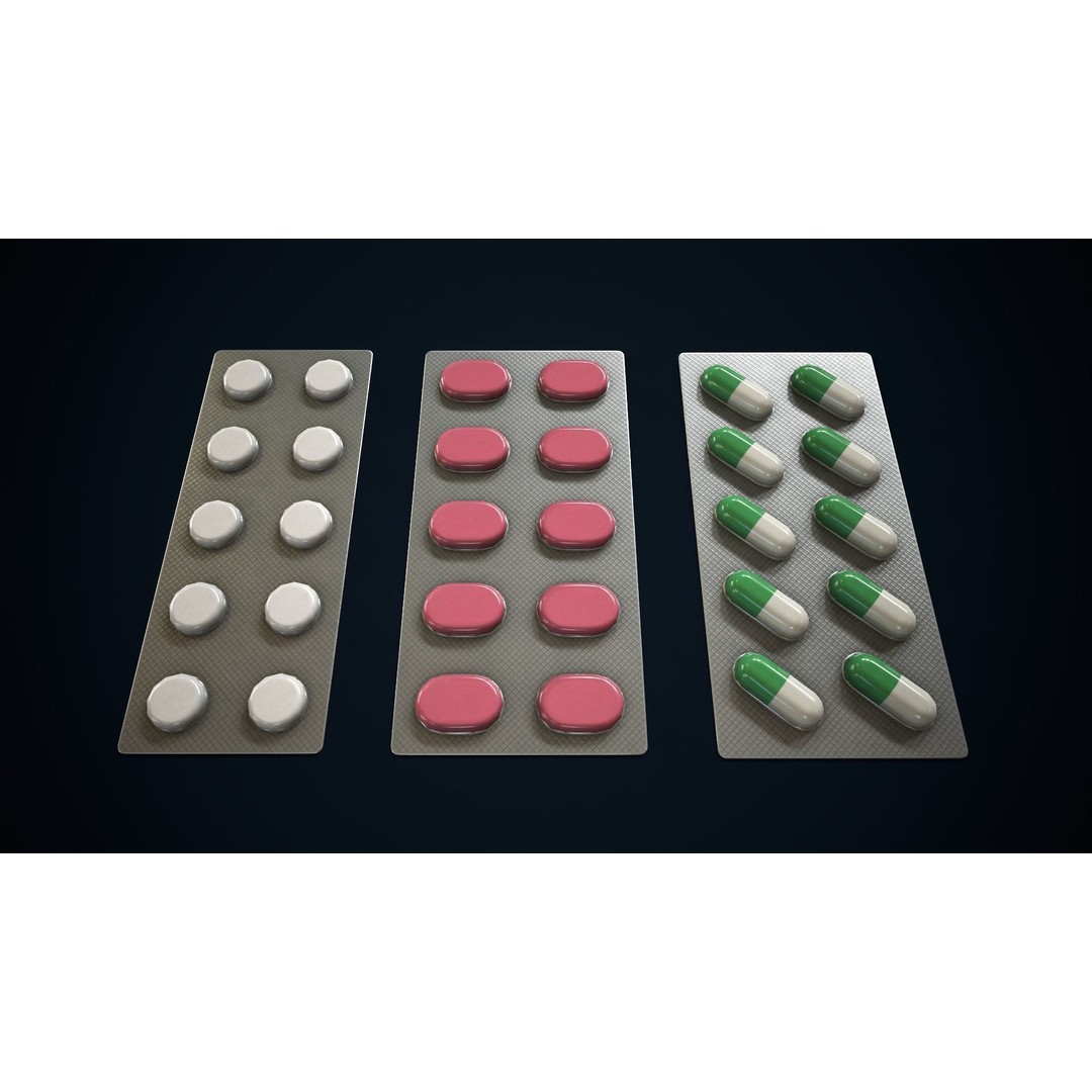 Blisters with Pills 3D Model – Low Poly Game Ready Asset, FBX, OBJ - View 4