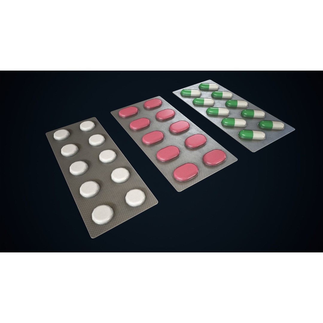 Blisters with Pills 3D Model – Low Poly Game Ready Asset, FBX, OBJ - View 6
