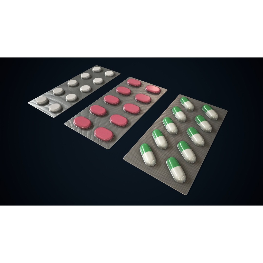 Blisters with Pills 3D Model – Low Poly Game Ready Asset, FBX, OBJ - View 7