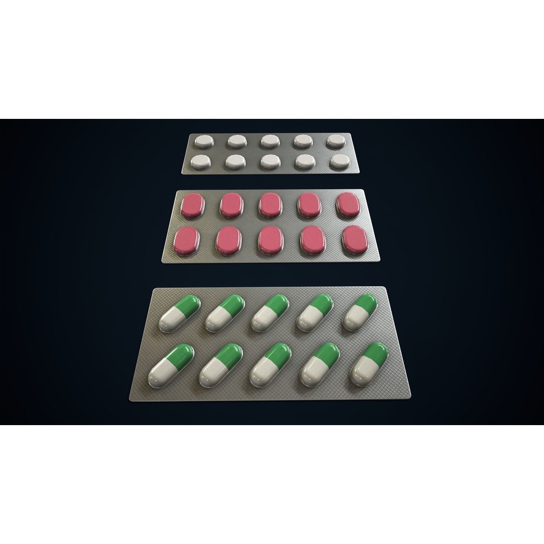 Blisters with Pills 3D Model – Low Poly Game Ready Asset, FBX, OBJ - View 8