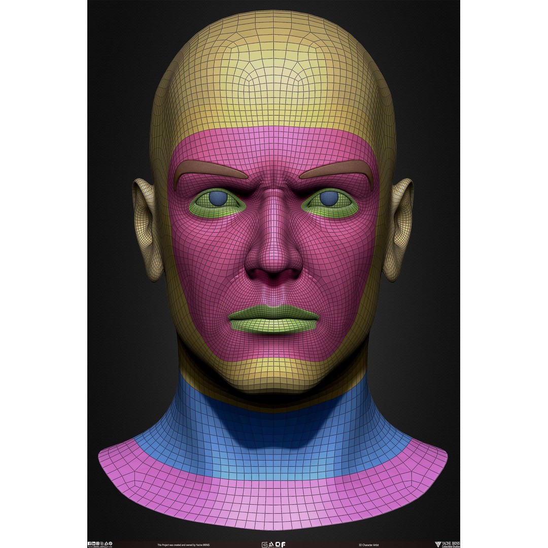 Male Head 3D Model – Low Poly Character Basemesh for Games