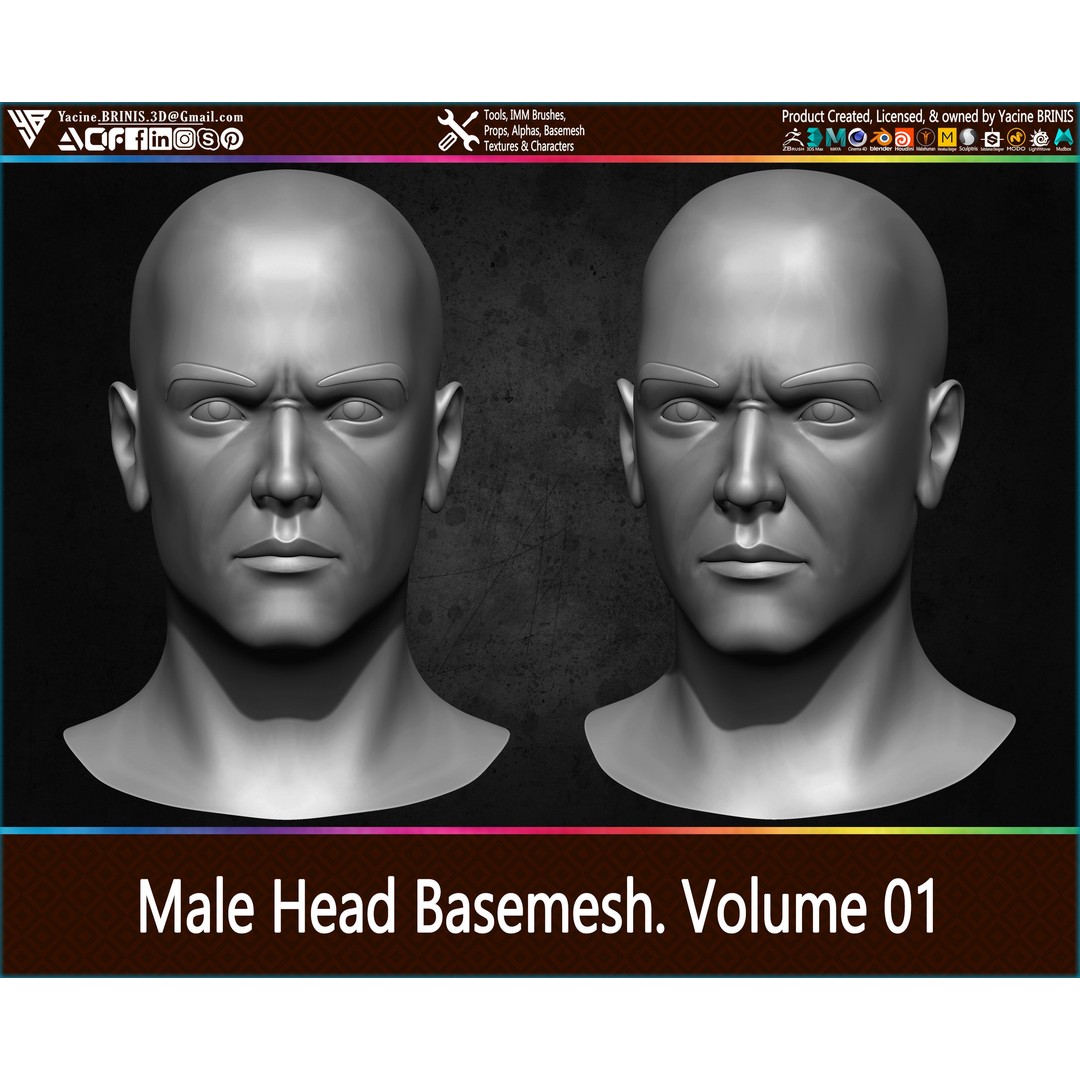 Male Head 3D Model – Low Poly Character Basemesh for Games - View 11