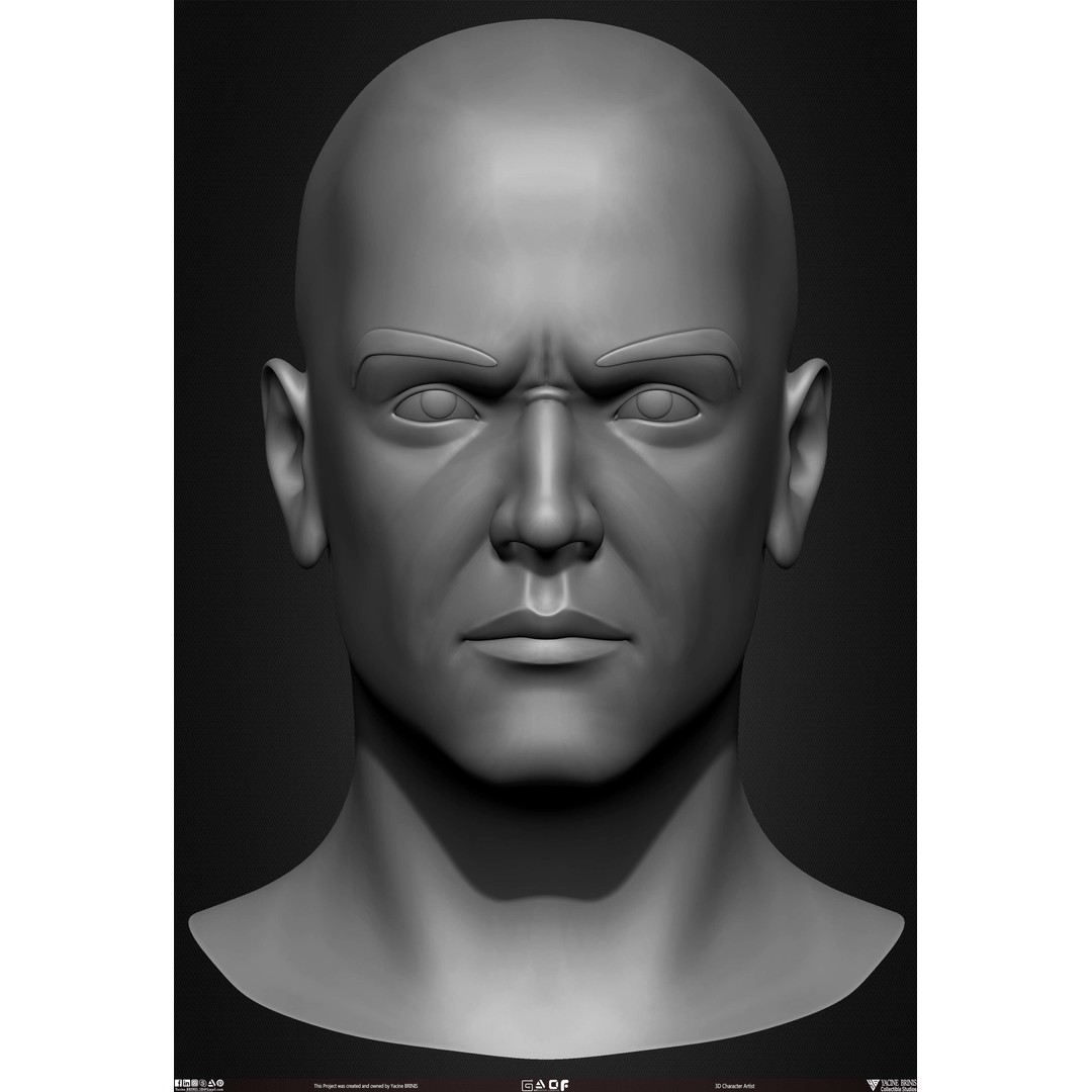 Male Head 3D Model – Low Poly Character Basemesh for Games - View 13