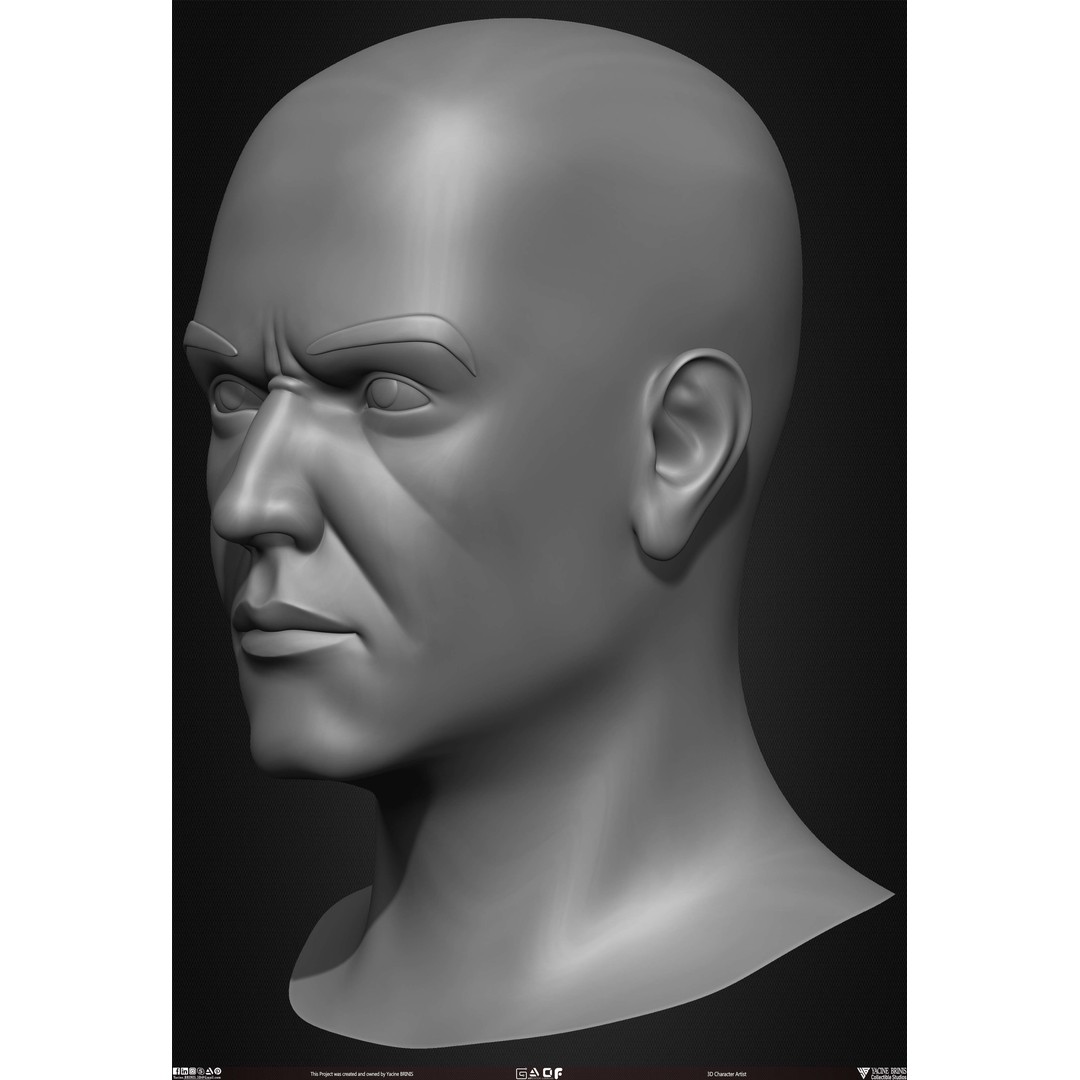 Male Head 3D Model – Low Poly Character Basemesh for Games - View 14