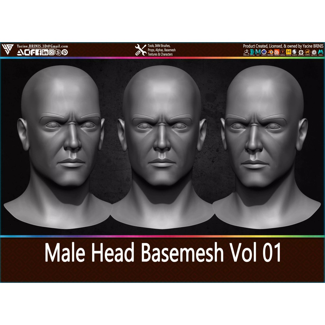 Male Head 3D Model – Low Poly Character Basemesh for Games - View 2